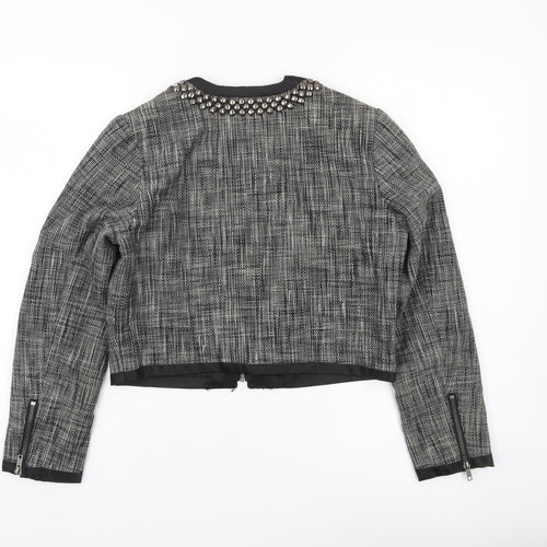 H&M Women’s Grey Tweed Studded Collar Cropped Blazer Size 10