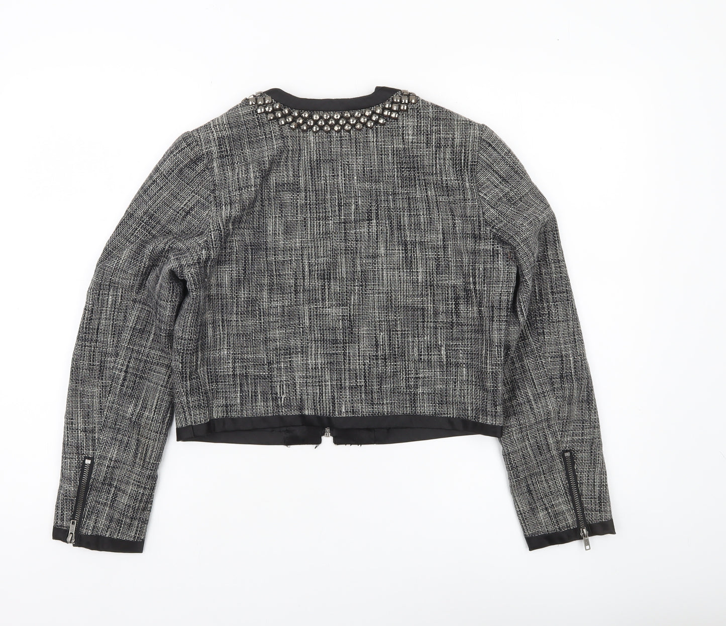 H&M Women’s Grey Tweed Studded Collar Cropped Blazer Size 10