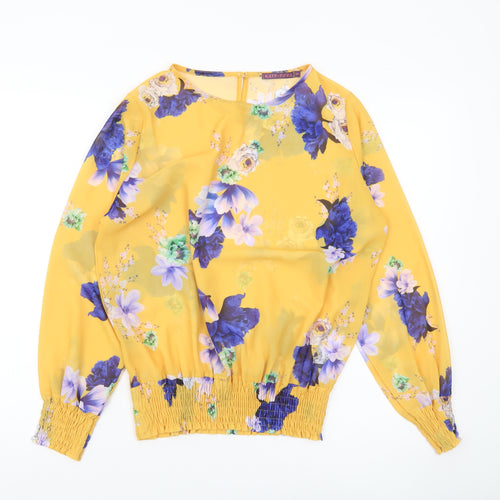 Kate + Pippa Womens Yellow Floral Chiffon Tunic Blouse Size S