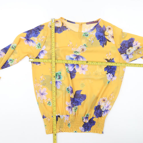 Kate + Pippa Womens Yellow Floral Chiffon Tunic Blouse Size S