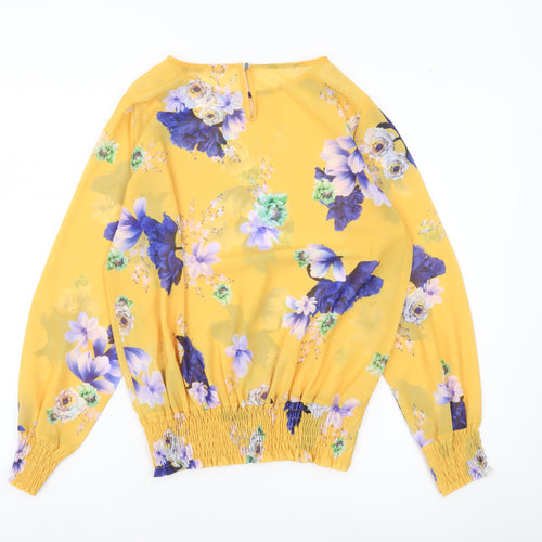 Kate + Pippa Womens Yellow Floral Chiffon Tunic Blouse Size S