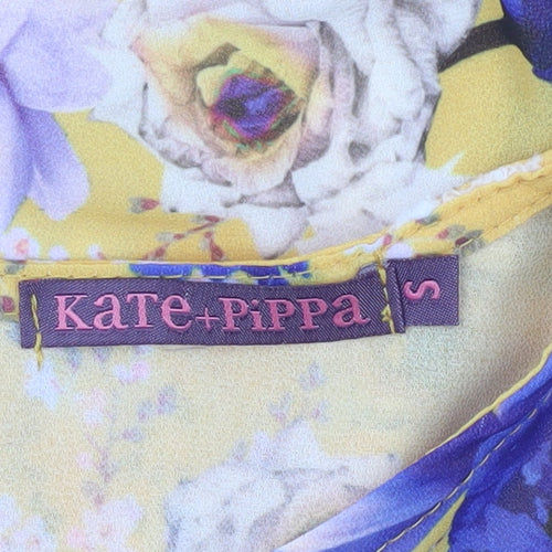 Kate + Pippa Womens Yellow Floral Chiffon Tunic Blouse Size S