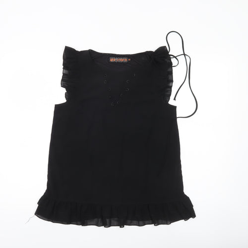 QED London Womens Black Ruffle Tunic Blouse Size 10 Sleeveless
