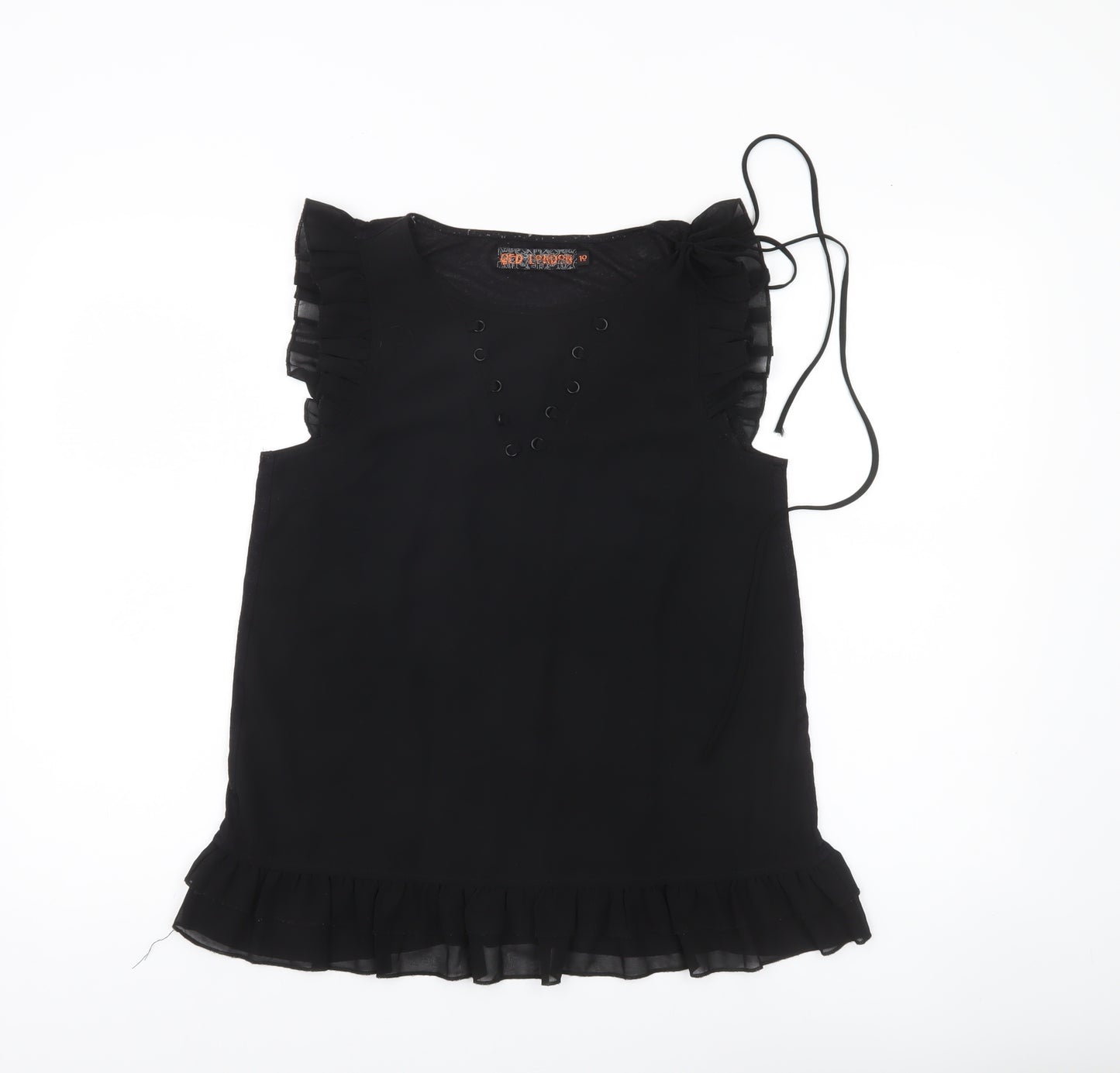 QED London Womens Black Ruffle Tunic Blouse Size 10 Sleeveless