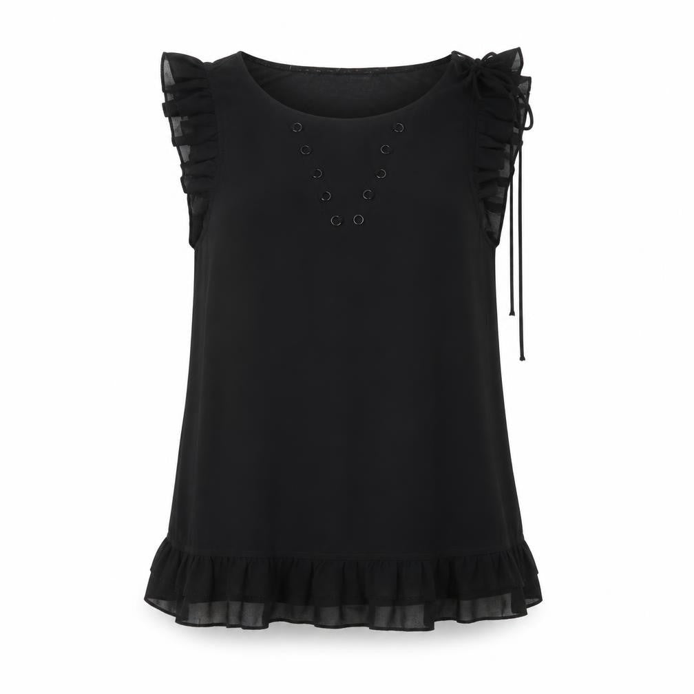 QED London Womens Black Ruffle Tunic Blouse Size 10 Sleeveless
