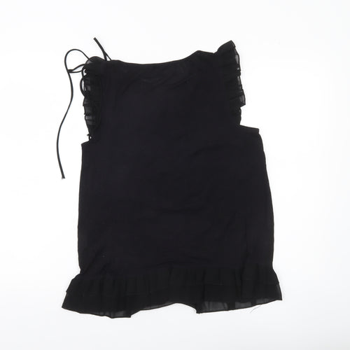 QED London Womens Black Ruffle Tunic Blouse Size 10 Sleeveless