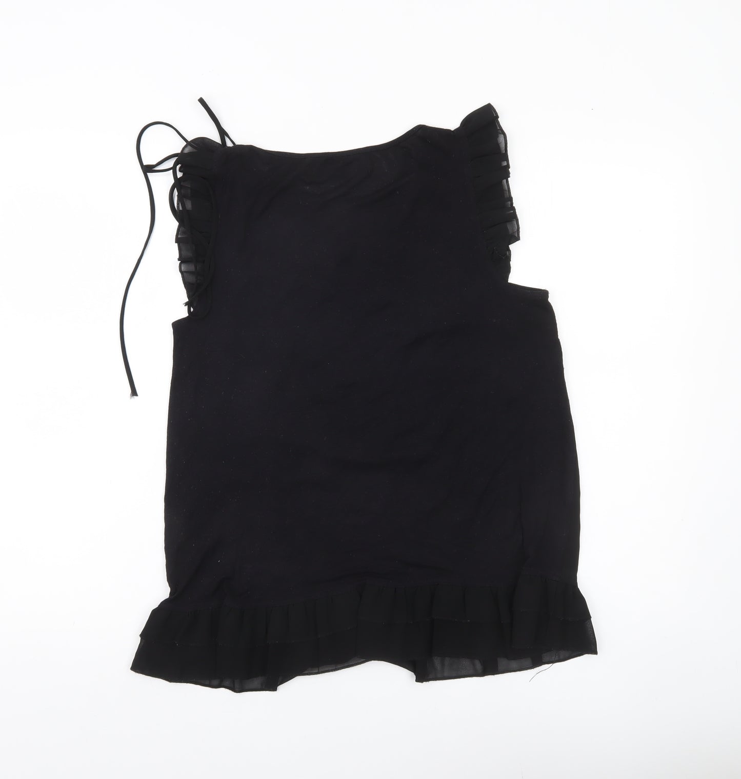QED London Womens Black Ruffle Tunic Blouse Size 10 Sleeveless