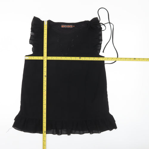 QED London Womens Black Ruffle Tunic Blouse Size 10 Sleeveless