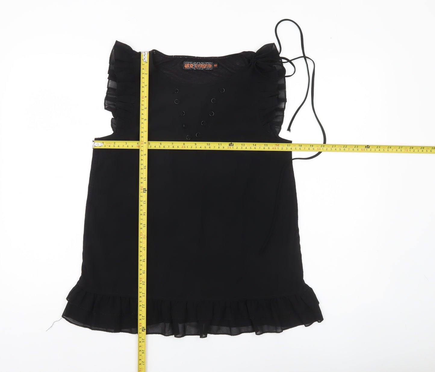 QED London Womens Black Ruffle Tunic Blouse Size 10 Sleeveless