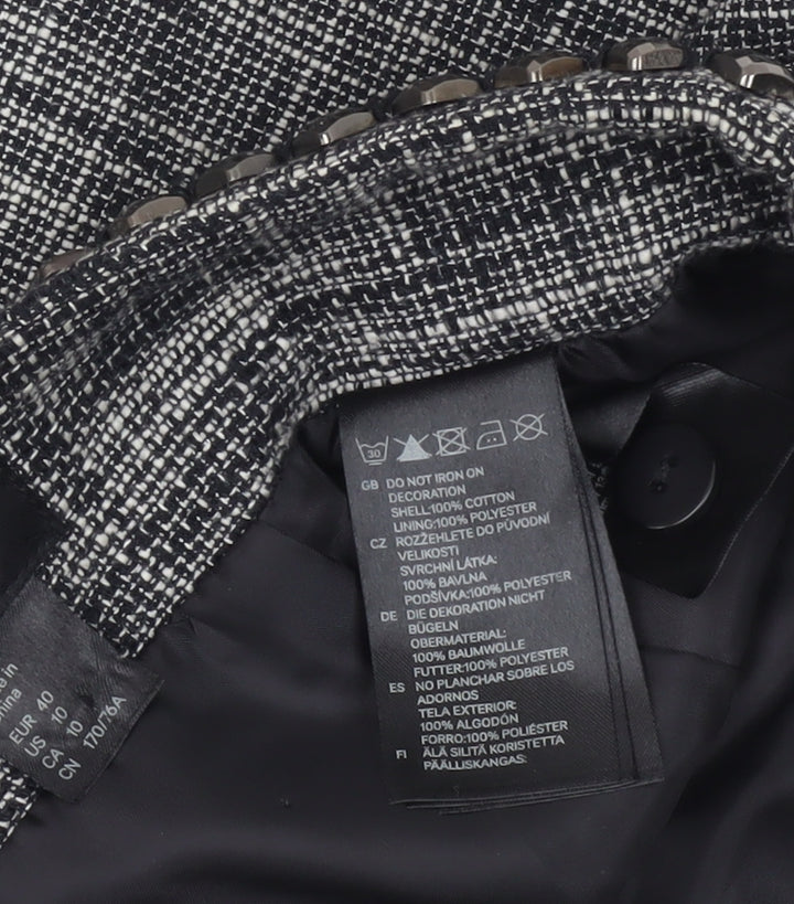 H&M Women Grey Size 12 Tweed Pencil Skirt Lined Studded Workwear