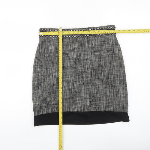 H&M Women Grey Size 12 Tweed Pencil Skirt Lined Studded Workwear