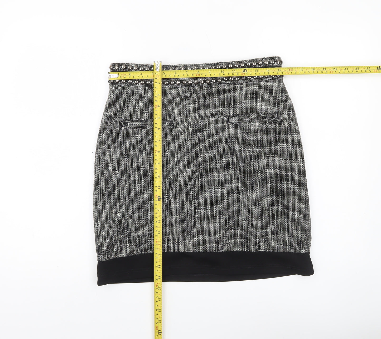 H&M Women Grey Size 12 Tweed Pencil Skirt Lined Studded Workwear