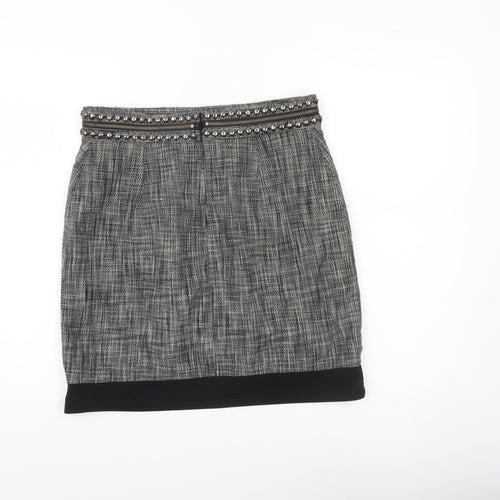 H&M Women Grey Size 12 Tweed Pencil Skirt Lined Studded Workwear