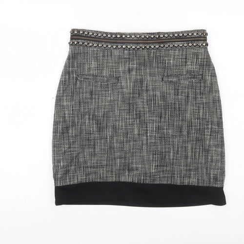H&M Women Grey Size 12 Tweed Pencil Skirt Lined Studded Workwear