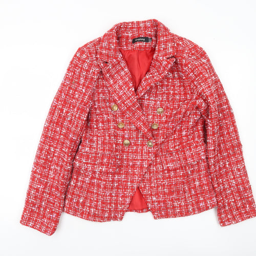 NAANAA Women’s Red Bouclé Double-Breasted Blazer UK 10