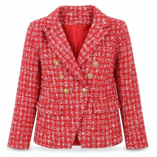 NAANAA Women’s Red Bouclé Double-Breasted Blazer UK 10