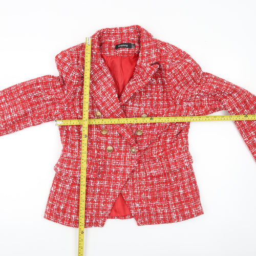 NAANAA Women’s Red Bouclé Double-Breasted Blazer UK 10