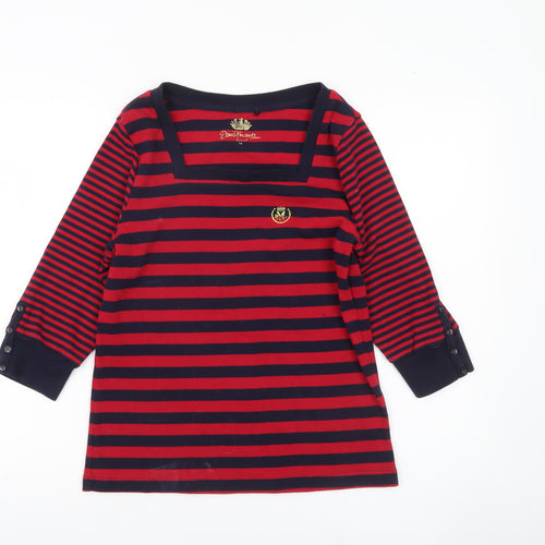 Daniel Ferman Womens Red Navy Striped 3/4 Sleeve Top Size 14