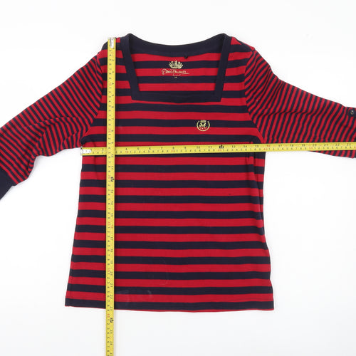 Daniel Ferman Womens Red Navy Striped 3/4 Sleeve Top Size 14