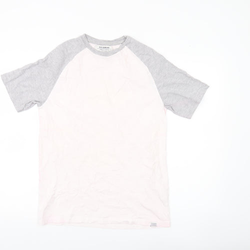 Pull&Bear Men’s Grey White Colourblock T-Shirt Size S Crew Neck