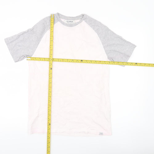 Pull&Bear Men’s Grey White Colourblock T-Shirt Size S Crew Neck
