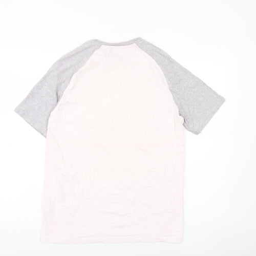 Pull&Bear Men’s Grey White Colourblock T-Shirt Size S Crew Neck