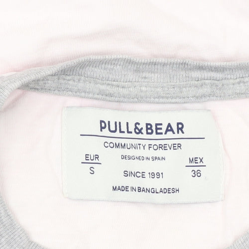 Pull&Bear Men’s Grey White Colourblock T-Shirt Size S Crew Neck