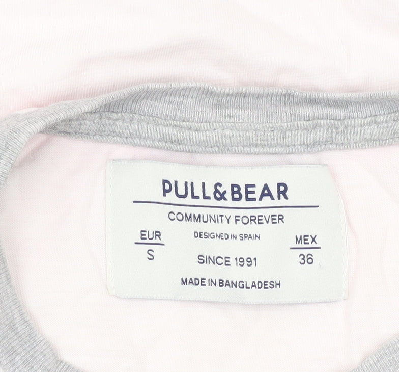 Pull&Bear Men’s Grey White Colourblock T-Shirt Size S Crew Neck