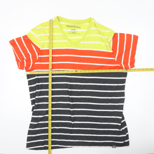Aeropostale Men’s Multicoloured Striped 2XL V-Neck Cotton T-Shirt