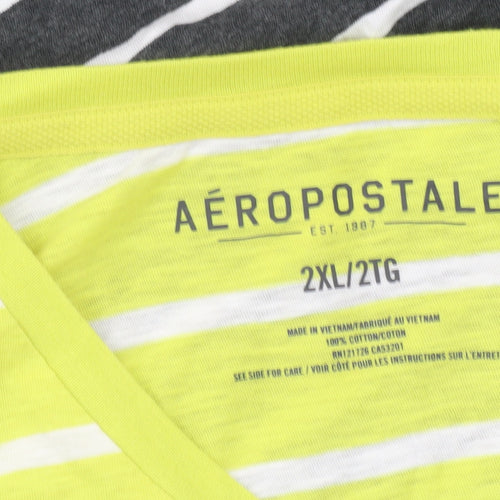 Aeropostale Men’s Multicoloured Striped 2XL V-Neck Cotton T-Shirt