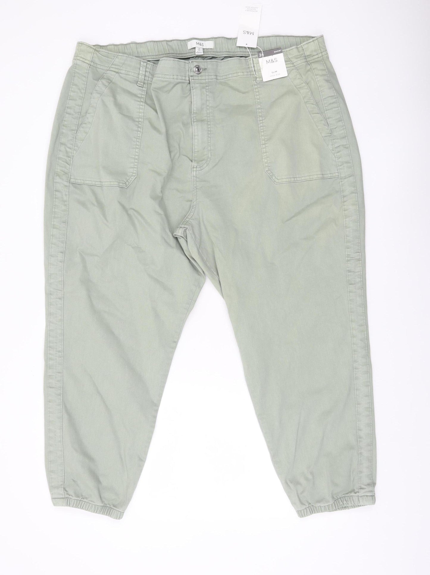Marks and Spencer Women’s Green Size 24 Jogger Trousers Cotton Lyocell