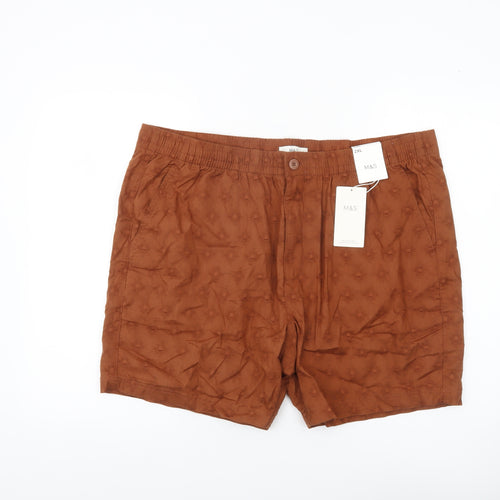 Marks and Spencer Men's Brown 2XL Casual Cotton Shorts