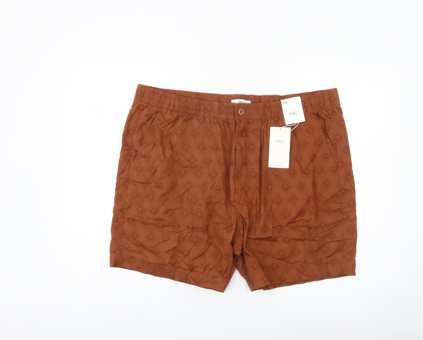 Marks and Spencer Men's Brown 2XL Casual Cotton Shorts