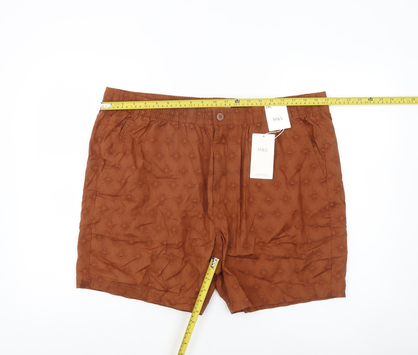 Marks and Spencer Men's Brown 2XL Casual Cotton Shorts
