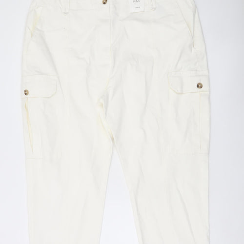 Marks and Spencer Women's White Cargo Trousers Size 20 Regular