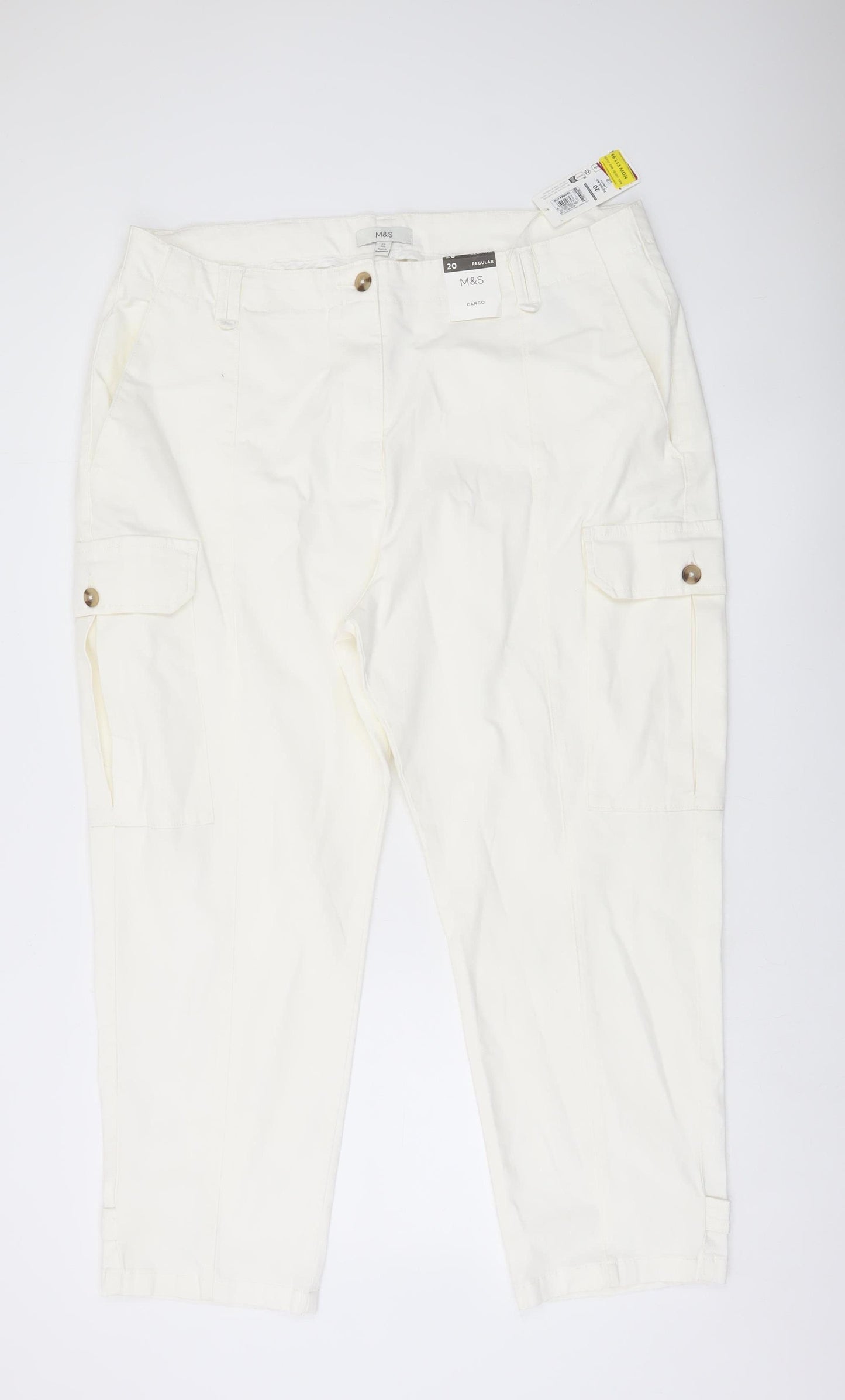Marks and Spencer Women's White Cargo Trousers Size 20 Regular