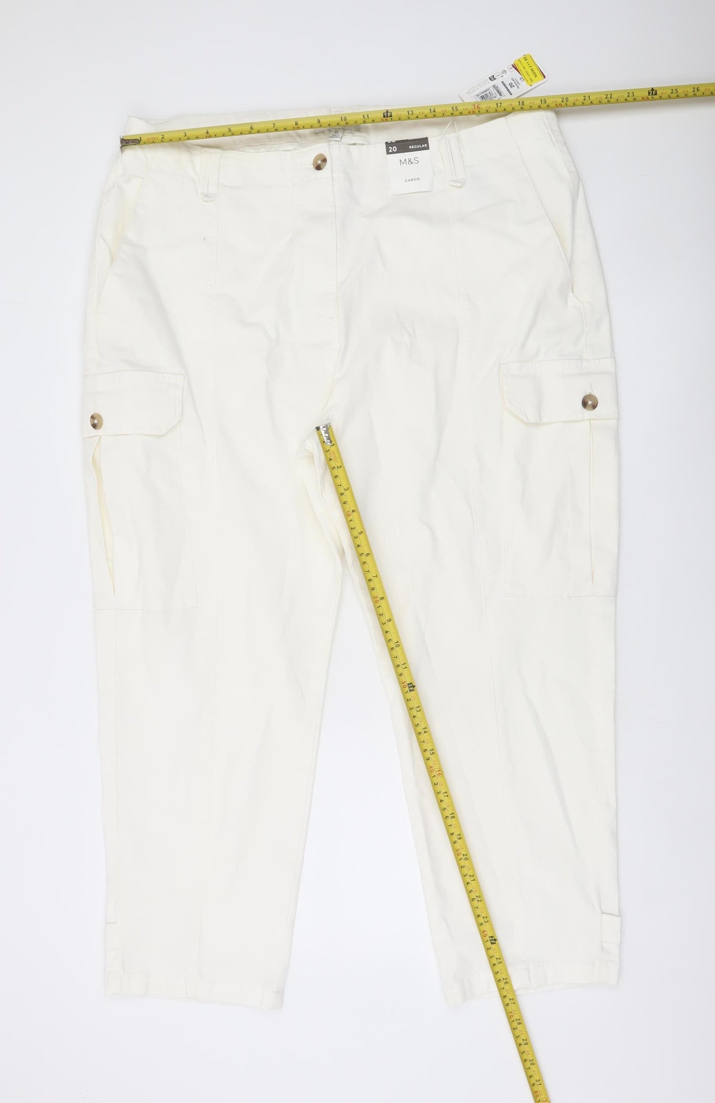 Marks and Spencer Women's White Cargo Trousers Size 20 Regular