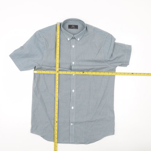 Marks and Spencer Men’s Blue Check Short Sleeve Shirt 15in Regular Fit