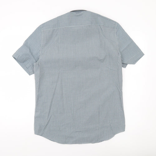 Marks and Spencer Men’s Blue Check Short Sleeve Shirt 15in Regular Fit