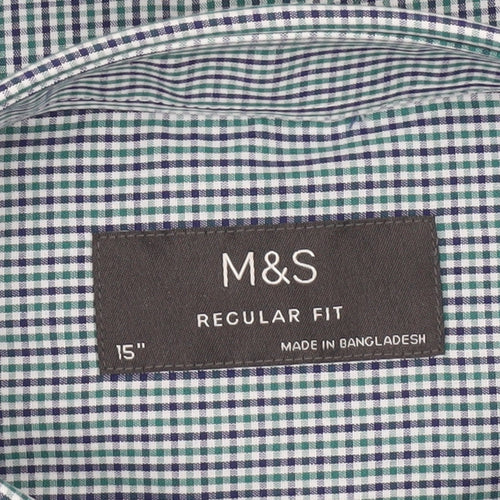 Marks and Spencer Men’s Blue Check Short Sleeve Shirt 15in Regular Fit