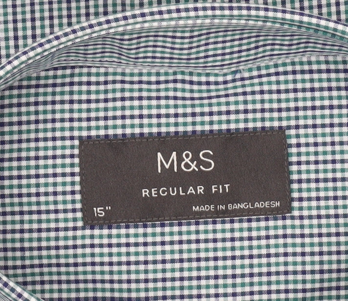 Marks and Spencer Men’s Blue Check Short Sleeve Shirt 15in Regular Fit
