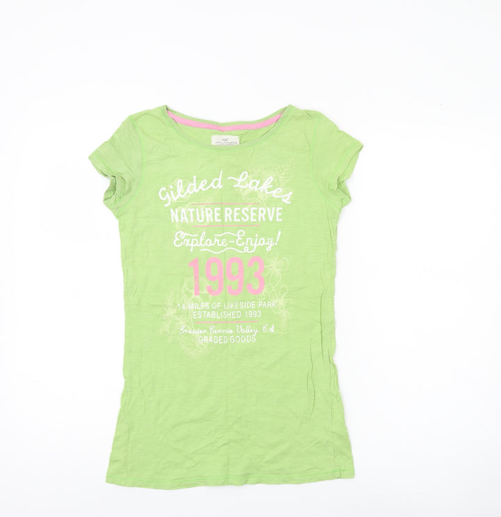 H&M Girls Green Graphic Print Cotton T-Shirt - Age 11 Years