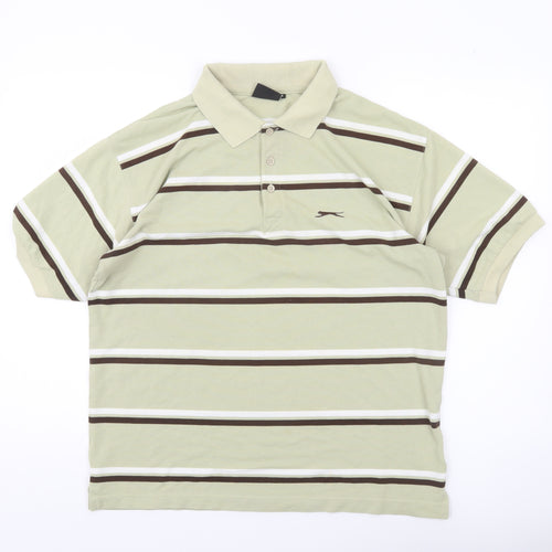 Slazenger Men’s Beige Striped Polo Shirt Size M Casual Golf