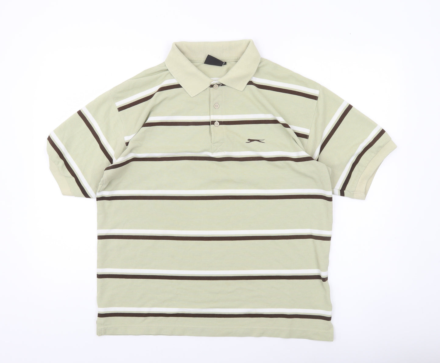 Slazenger Men’s Beige Striped Polo Shirt Size M Casual Golf