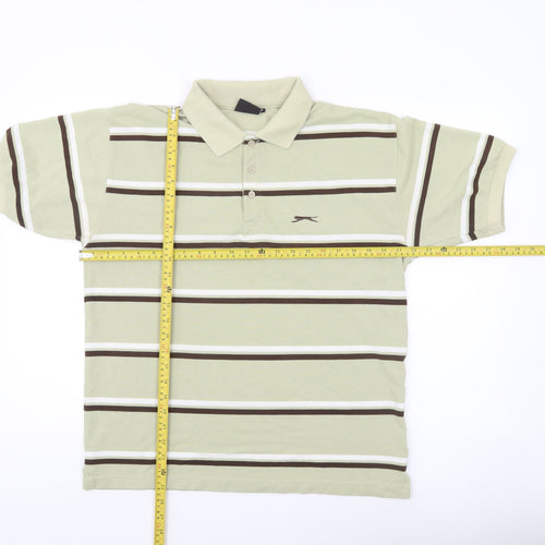 Slazenger Men’s Beige Striped Polo Shirt Size M Casual Golf