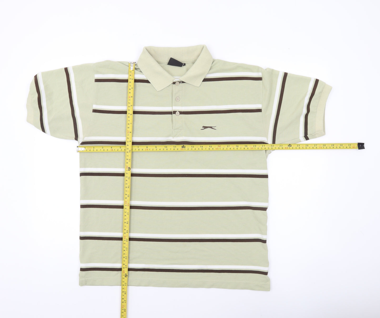 Slazenger Men’s Beige Striped Polo Shirt Size M Casual Golf