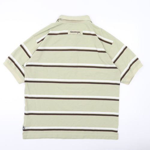 Slazenger Men’s Beige Striped Polo Shirt Size M Casual Golf
