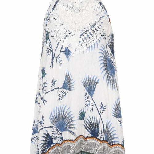 J. Stars Womens White Blue Floral Halter Slip Dress L/XL Summer Boho Beach