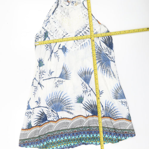 J. Stars Womens White Blue Floral Halter Slip Dress L/XL Summer Boho Beach