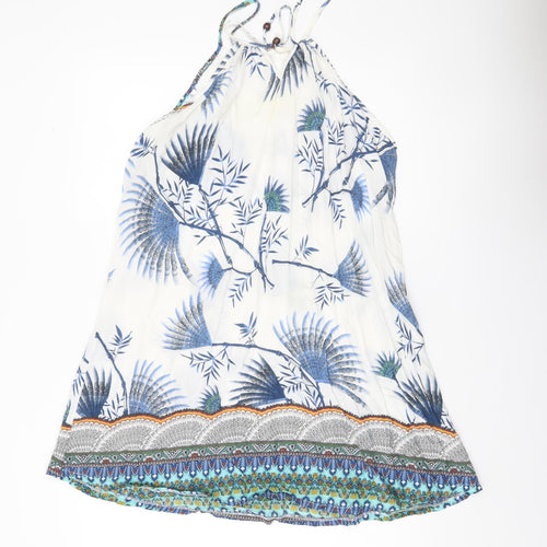 J. Stars Womens White Blue Floral Halter Slip Dress L/XL Summer Boho Beach